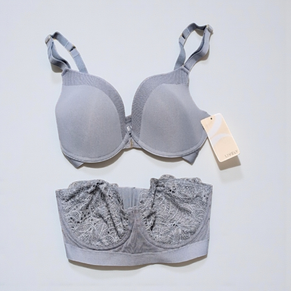 Lively Charcoal Lace and Smoke Mesh Bra Duo 32DD